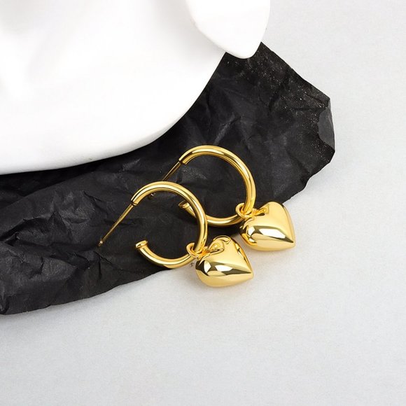 #NEW 925 Sterling Silver Heart Drop Round Hoop Earrings - Picture 5 of 10